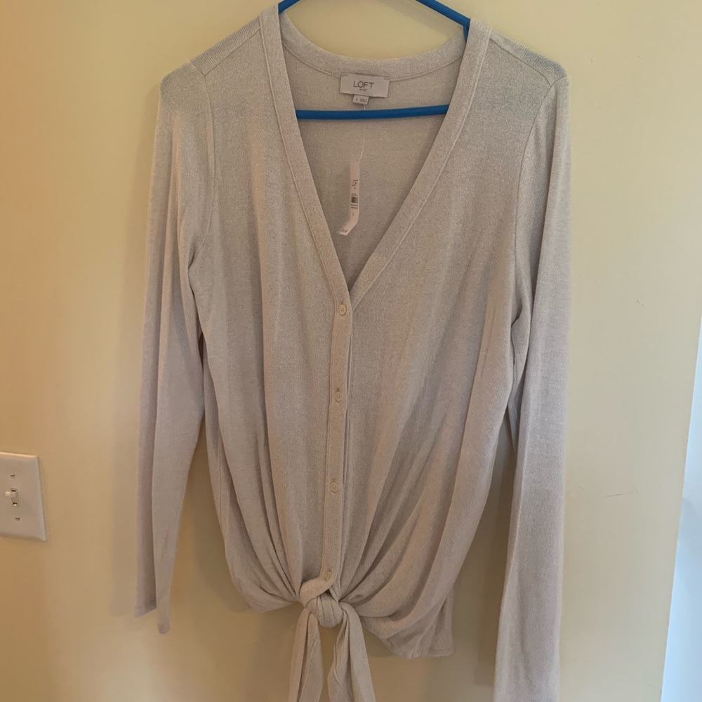 Loft Light Button-Up Sweater with Tie in Front